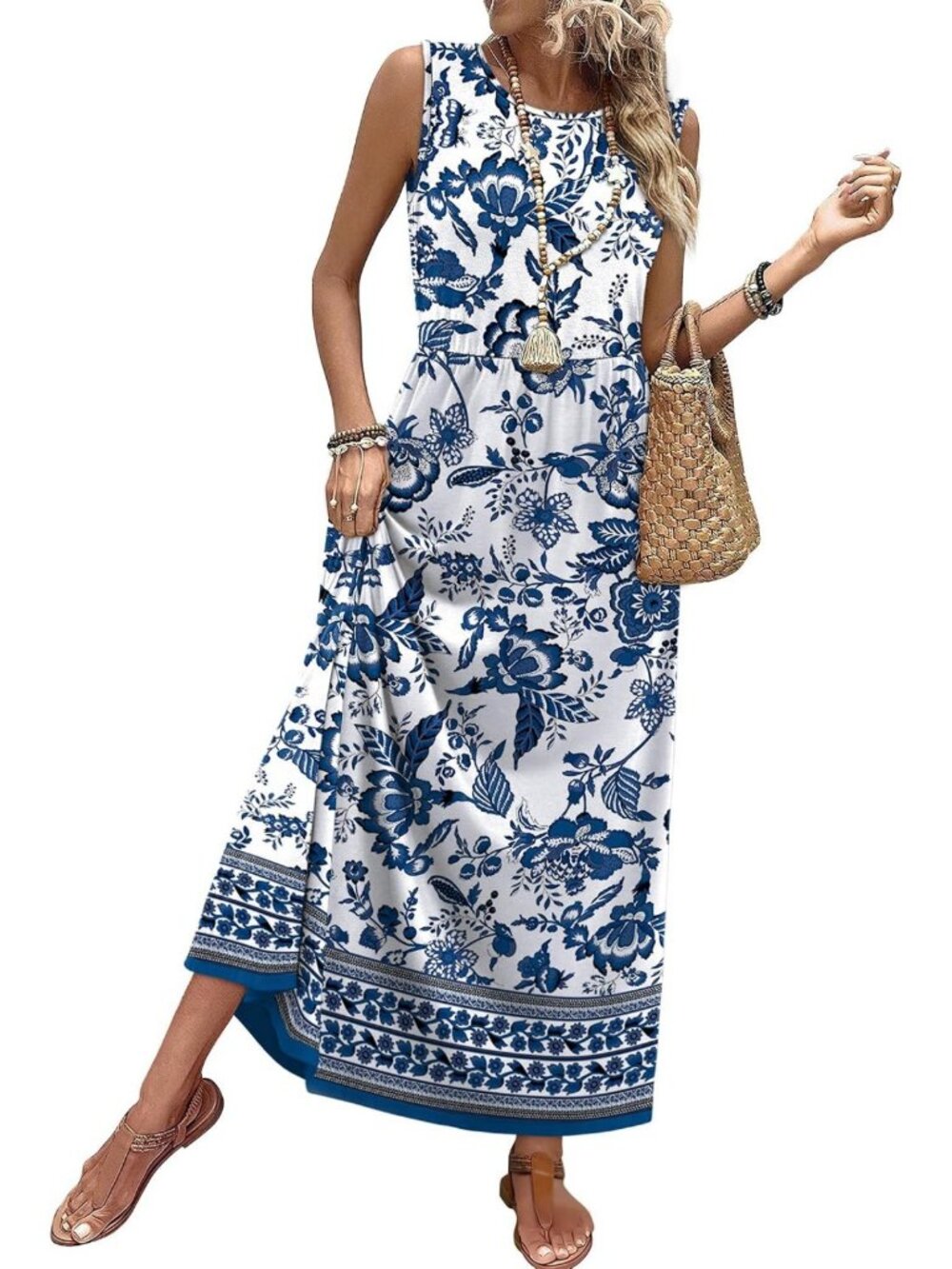 Maxi Summer Dress for Women - Flowy A-Line Sleeveless Sundress with Pockets